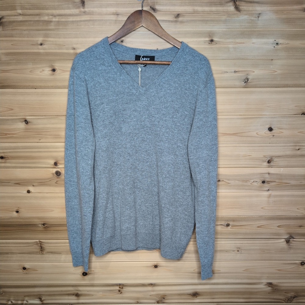 Quince Mongolian Cashmere V-Neck Sweater Heather Grey LB3552-SGK001 Mens Large